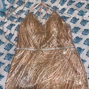 rose gold/ gold glittery dress , size large, used 1 time .